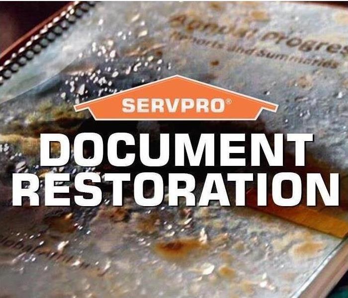 A SERVPRO document restoration graphic featuring an old document and the SERVPRO house logo.