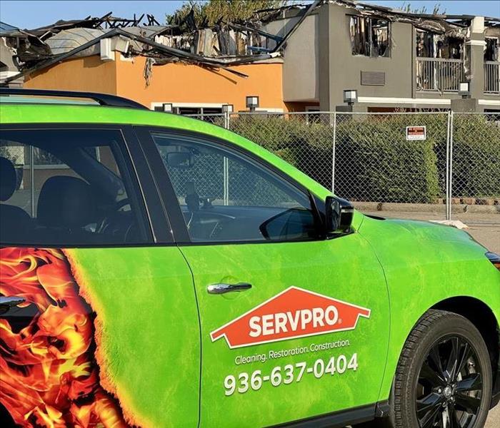 SERVPRO vehicles on the scene                     of a water loss