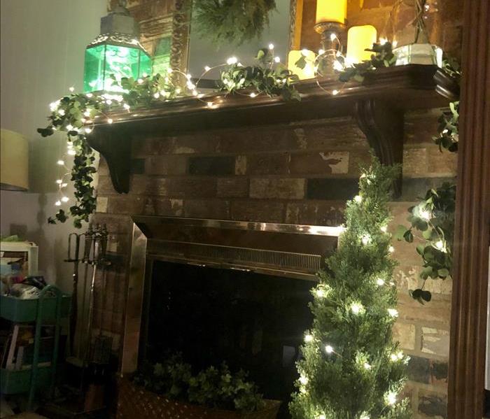 Fireplace with Christmas lights