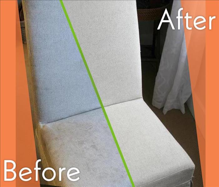 A before and after picture of a restored white chair