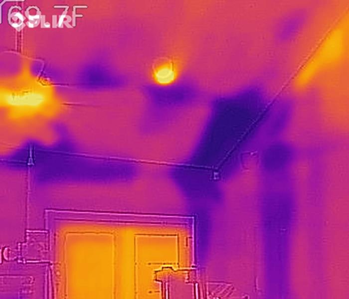 This is a FLIR image shows color differences which may be trapped moisture in a home. 